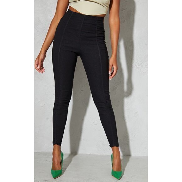 nwt prettylittlething | black bengaline binding skinny pants | size 6 - Picture 1 of 3